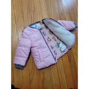 New Buckle Me Basic Girls Pink Puffer Jacket 12M Zip Fleece Lined Butterfly hat